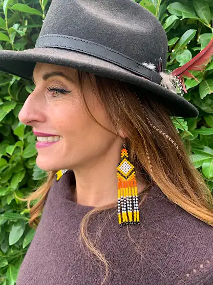 Noke Koî Glass Beaded Earrings yelloworange