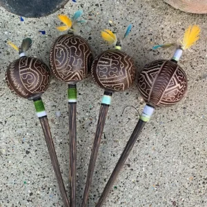 Shamanic Icaro Pattern Gourd Rattle