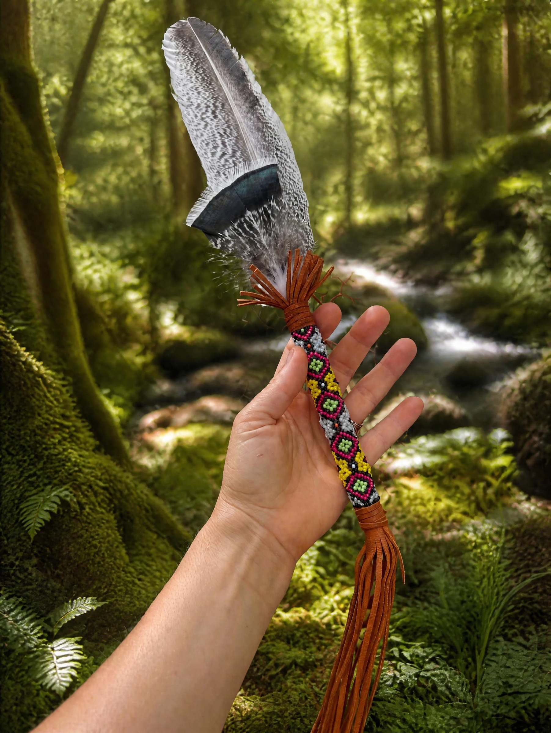 Shipibo Owl Smudge Feather - Image 5