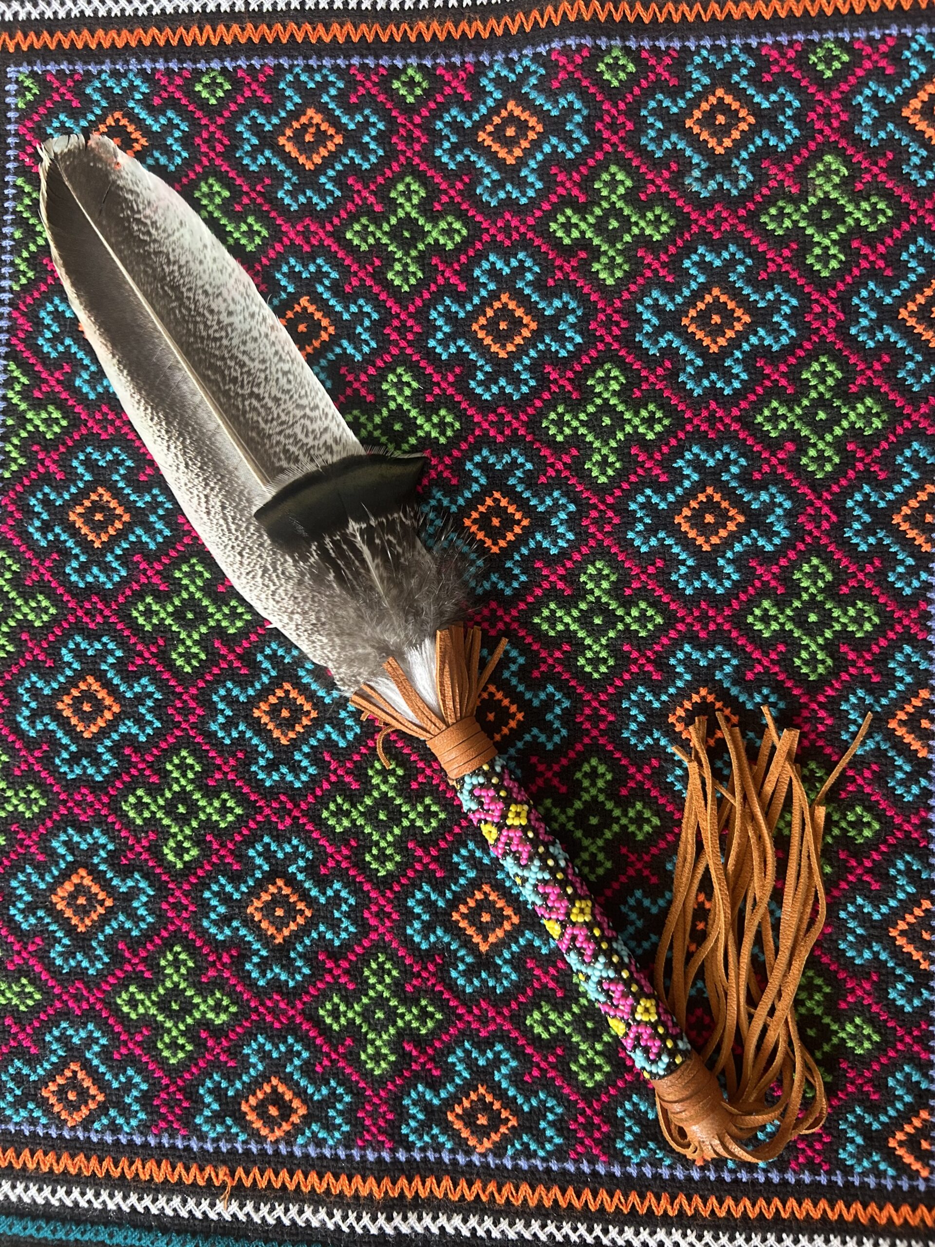 Shipibo Owl Smudge Feather